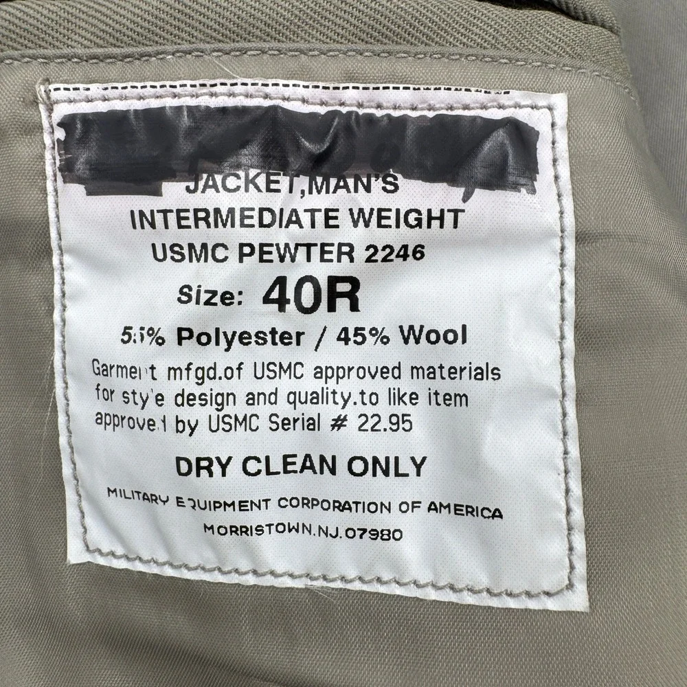 Military Equipment Corp USMC Bomber Jacket Mens 40R Olive Wool Blend Epaulets